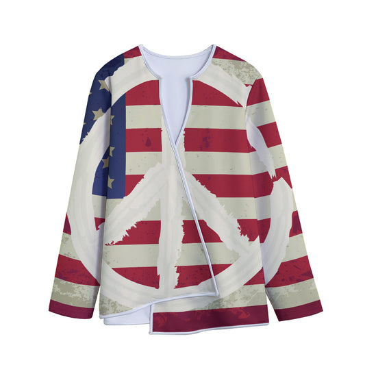 American Peace Flag Print Long Sleeve Short Coat