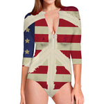 American Peace Flag Print Long Sleeve Swimsuit