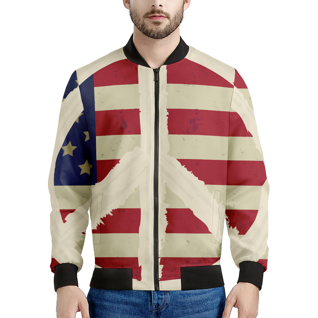American Peace Flag Print Men's Bomber Jacket