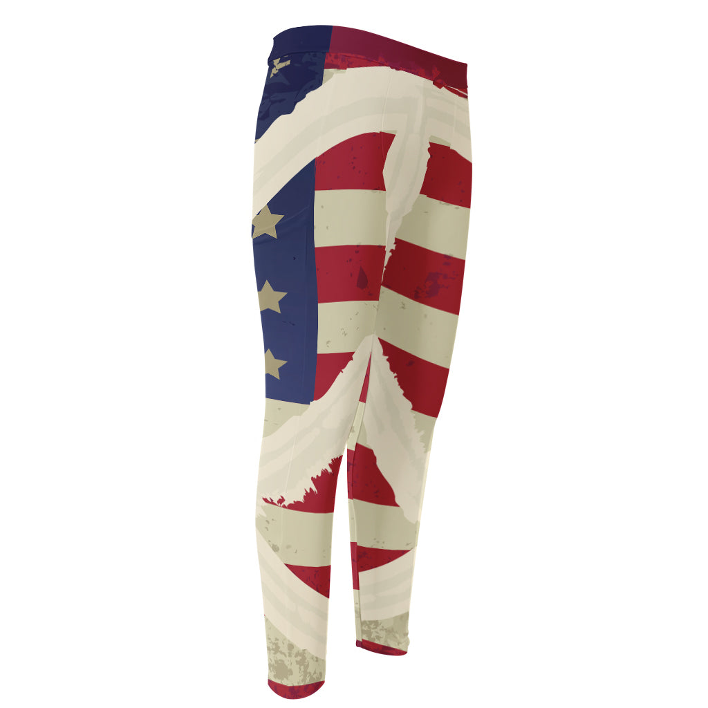American Peace Flag Print Men's Compression Pants