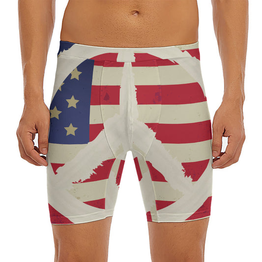 American Peace Flag Print Men's Long Boxer Briefs