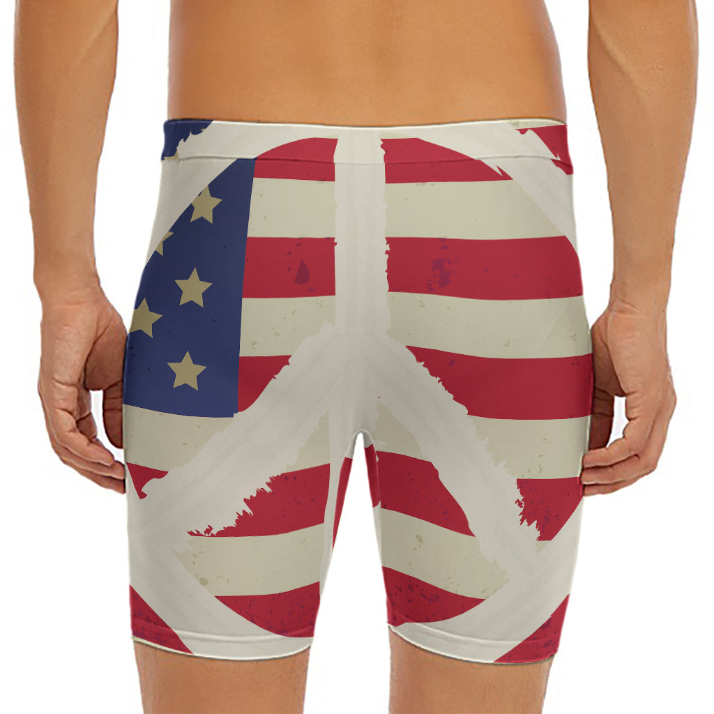 American Peace Flag Print Men's Long Boxer Briefs