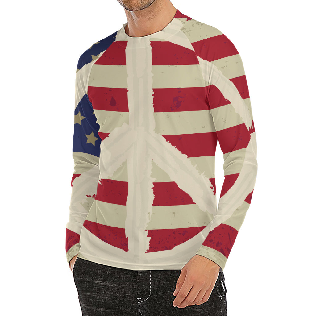 American Peace Flag Print Men's Long Sleeve Rash Guard