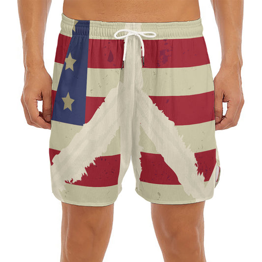 American Peace Flag Print Men's Split Running Shorts