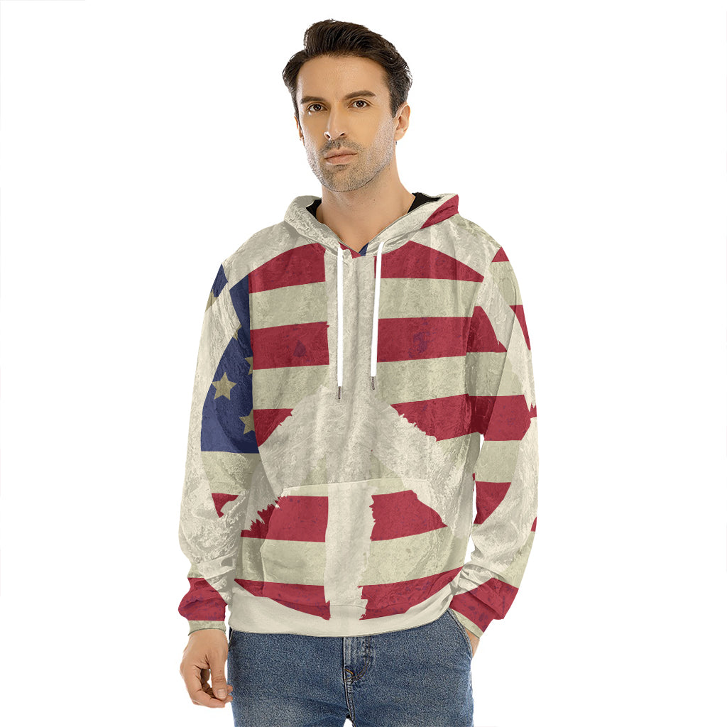 American Peace Flag Print Men's Velvet Pullover Hoodie