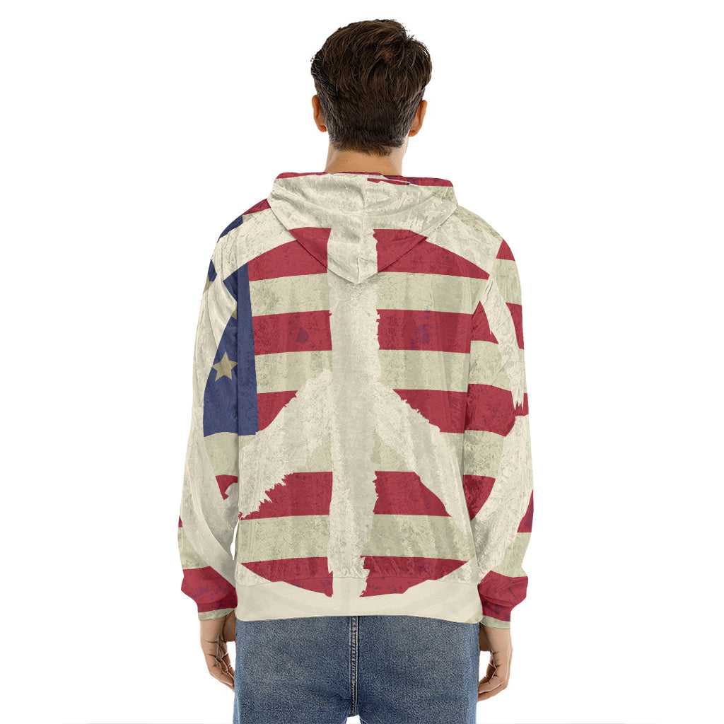 American Peace Flag Print Men's Velvet Pullover Hoodie