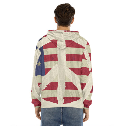 American Peace Flag Print Men's Velvet Pullover Hoodie