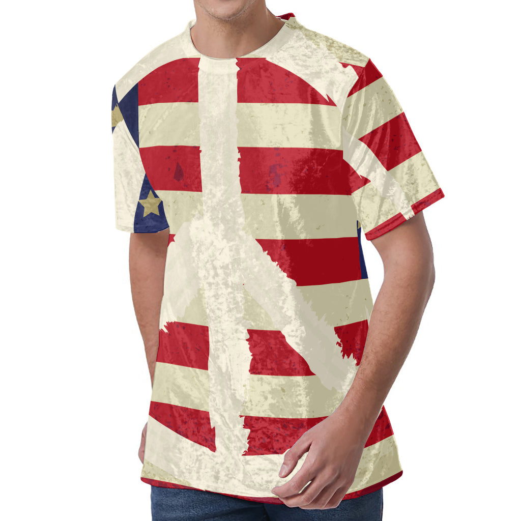 American Peace Flag Print Men's Velvet T-Shirt