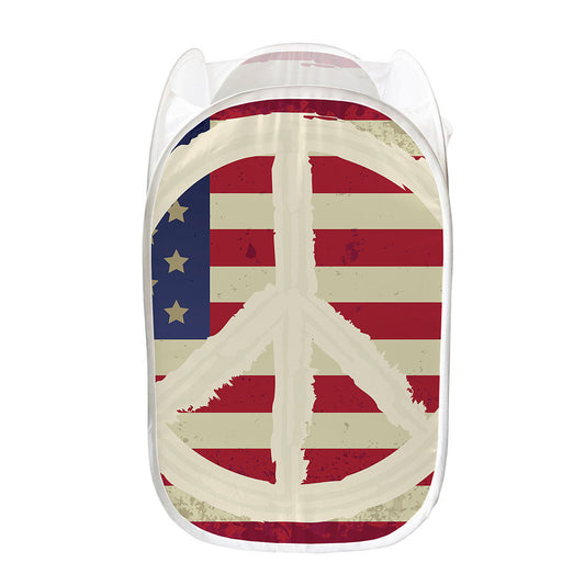 American Peace Flag Print Mesh Laundry Hamper