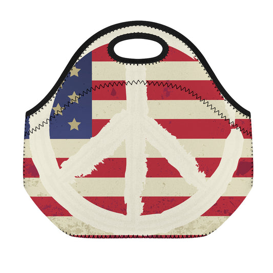 American Peace Flag Print Neoprene Lunch Bag