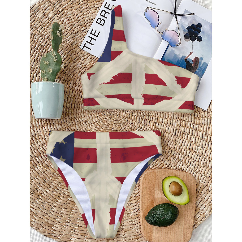 American Peace Flag Print One Shoulder Bikini Top