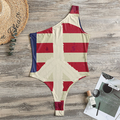 American Peace Flag Print One Shoulder Bodysuit