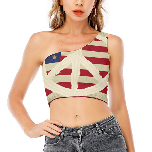 American Peace Flag Print One Shoulder Crop Top