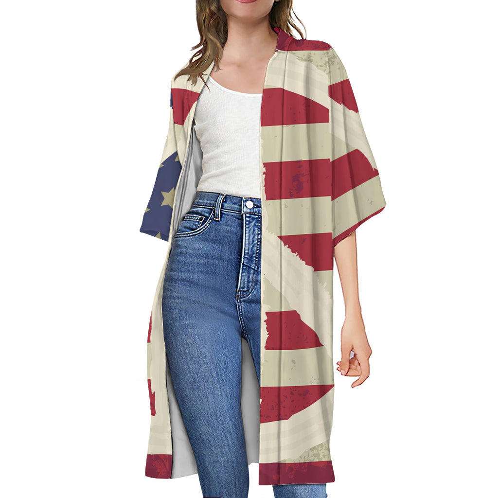 American Peace Flag Print Open Front Beach Cover Up