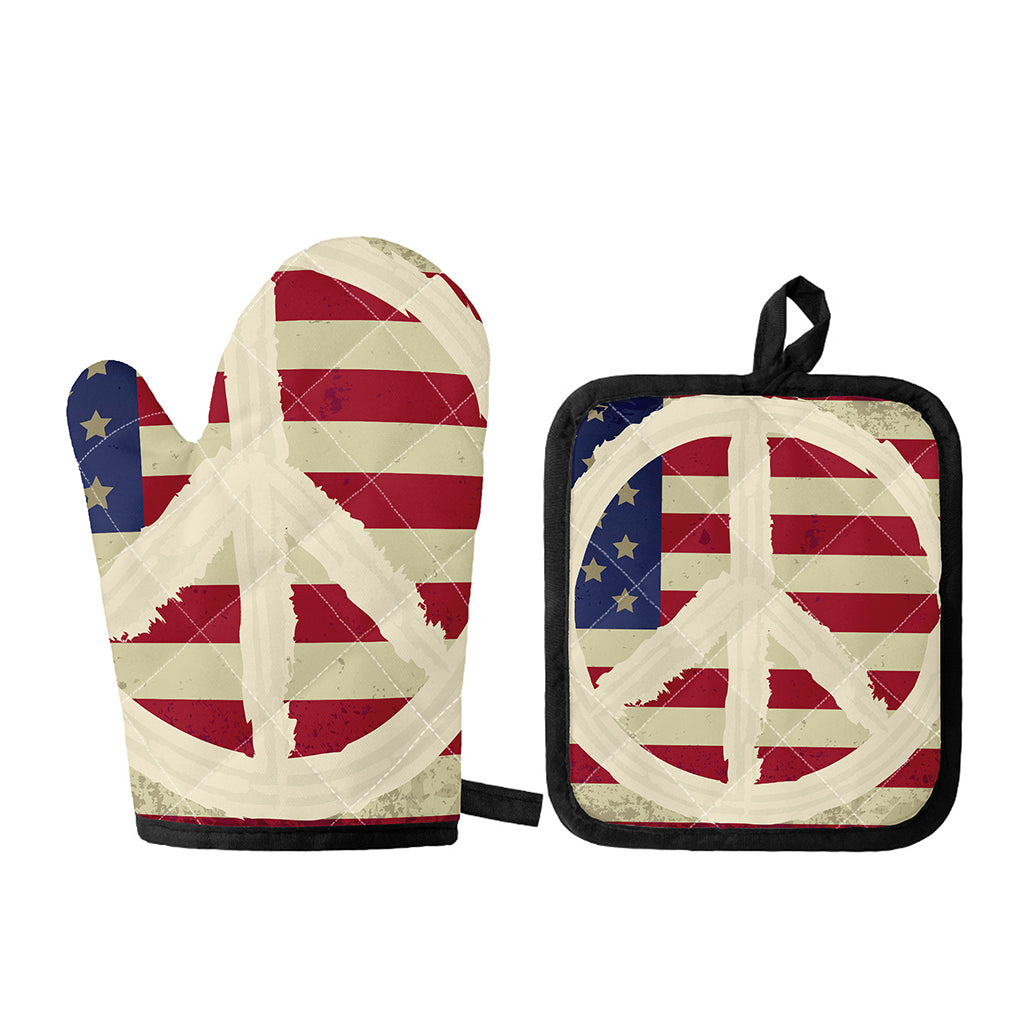 American Peace Flag Print Oven Mitt And Pot Holder Set