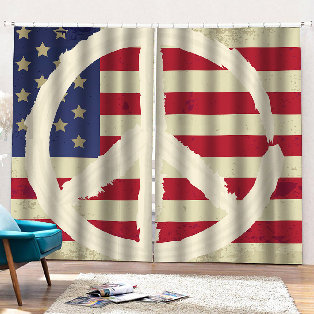 American Peace Flag Print Pencil Pleat Curtains