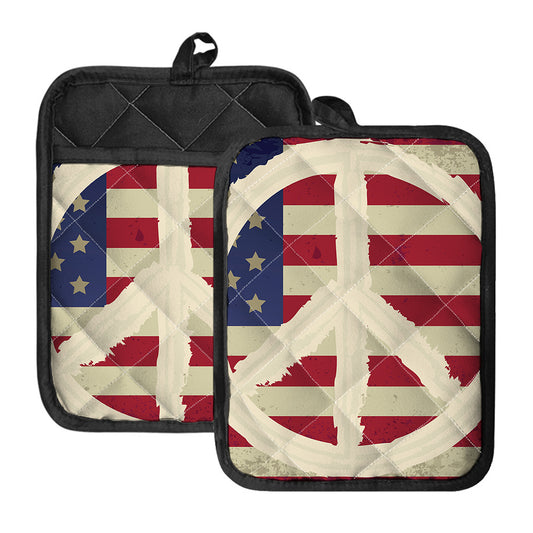 American Peace Flag Print Pot Holders With Pocket