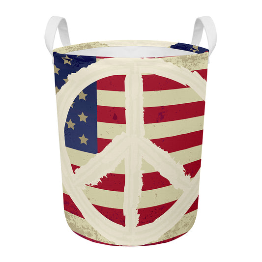 American Peace Flag Print Round Laundry Basket