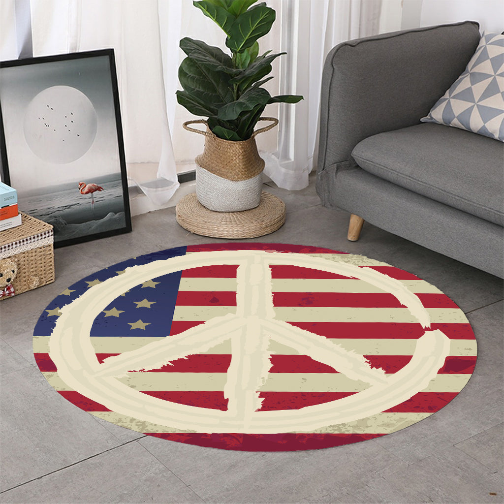 American Peace Flag Print Round Rug