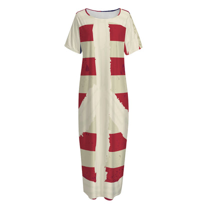 American Peace Flag Print Short Sleeve Long Nightdress