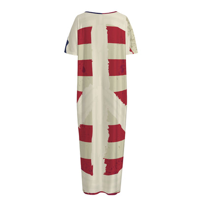 American Peace Flag Print Short Sleeve Long Nightdress