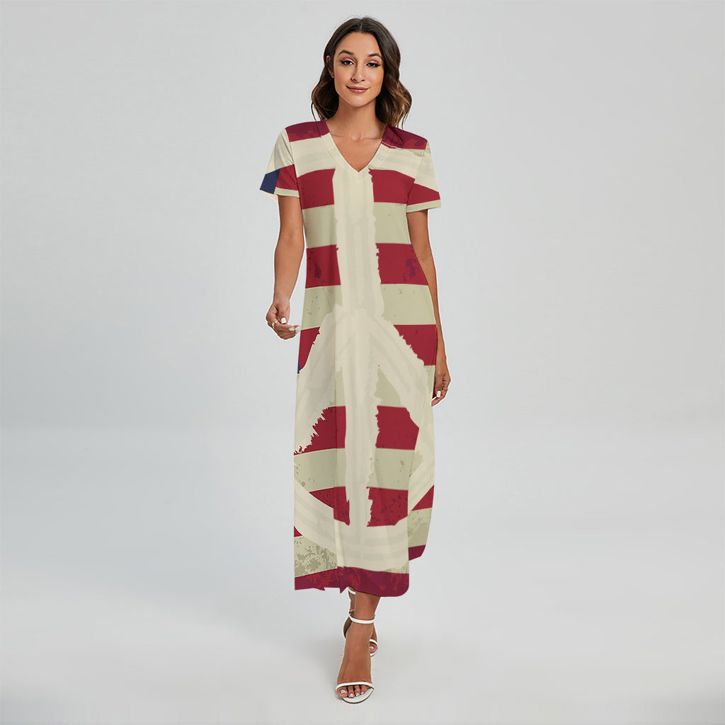 American Peace Flag Print Short Sleeve Maxi Dress