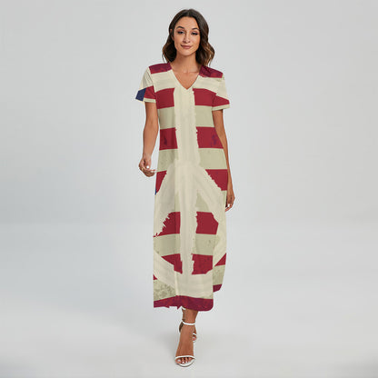 American Peace Flag Print Short Sleeve Maxi Dress