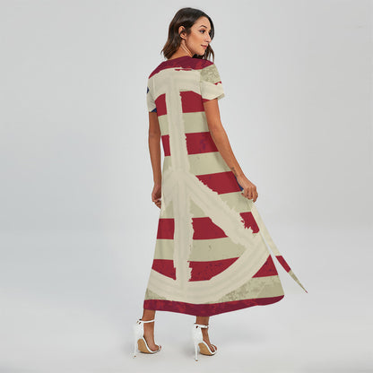 American Peace Flag Print Short Sleeve Maxi Dress