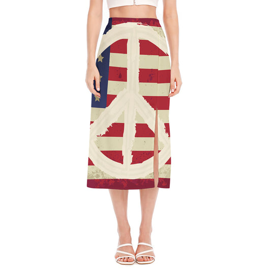 American Peace Flag Print Side Slit Midi Skirt