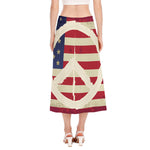 American Peace Flag Print Side Slit Midi Skirt