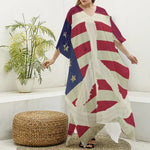 American Peace Flag Print Silk V-Neck Kaftan Dress