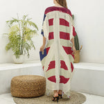American Peace Flag Print Silk V-Neck Kaftan Dress