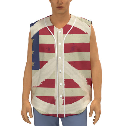 American Peace Flag Print Sleeveless Baseball Jersey