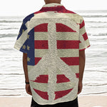 American Peace Flag Print Textured Short Sleeve Shirt