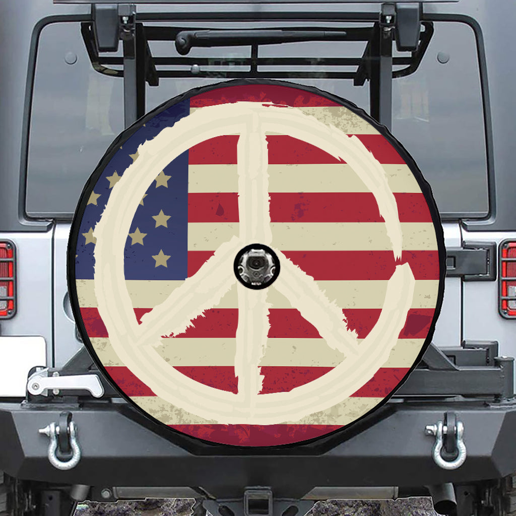 American Peace Flag Print Tire Cover With Camera Hole