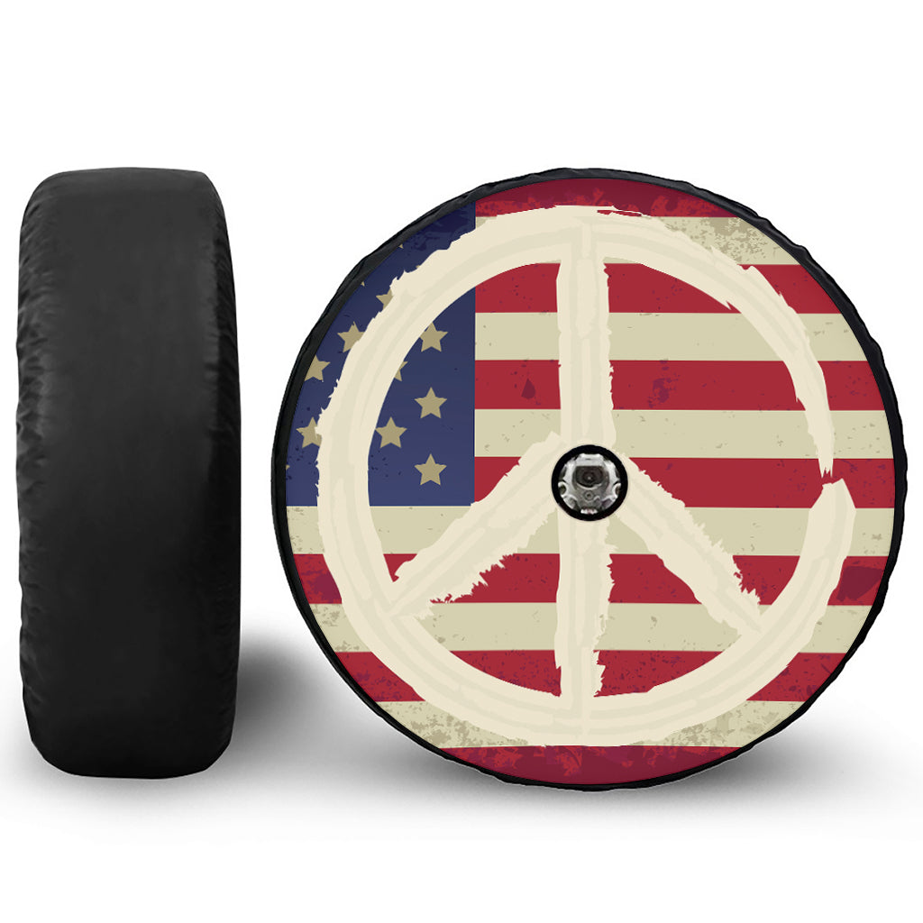 American Peace Flag Print Tire Cover With Camera Hole