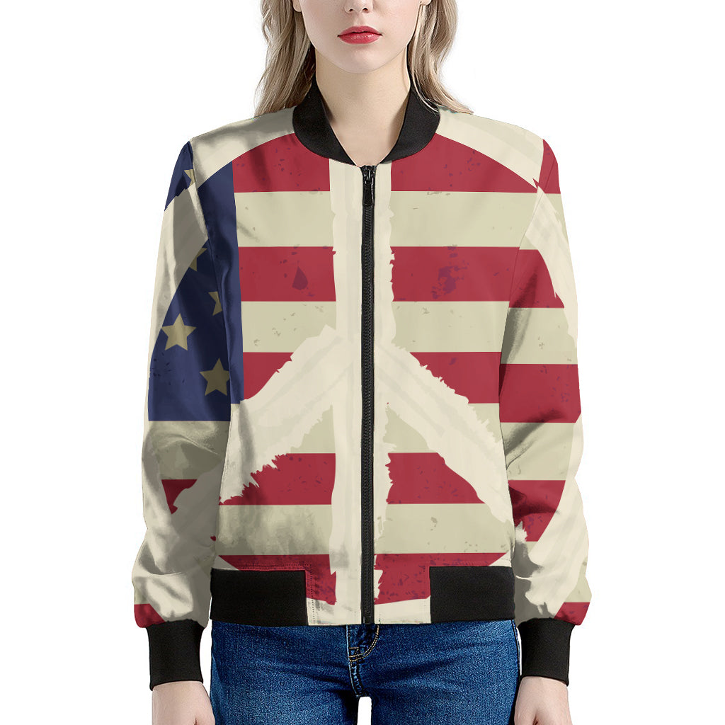 American Peace Flag Print Women's Bomber Jacket