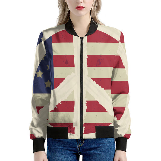 American Peace Flag Print Women's Bomber Jacket