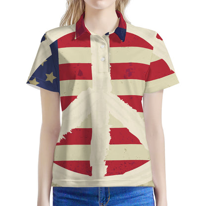 American Peace Flag Print Women's Polo Shirt