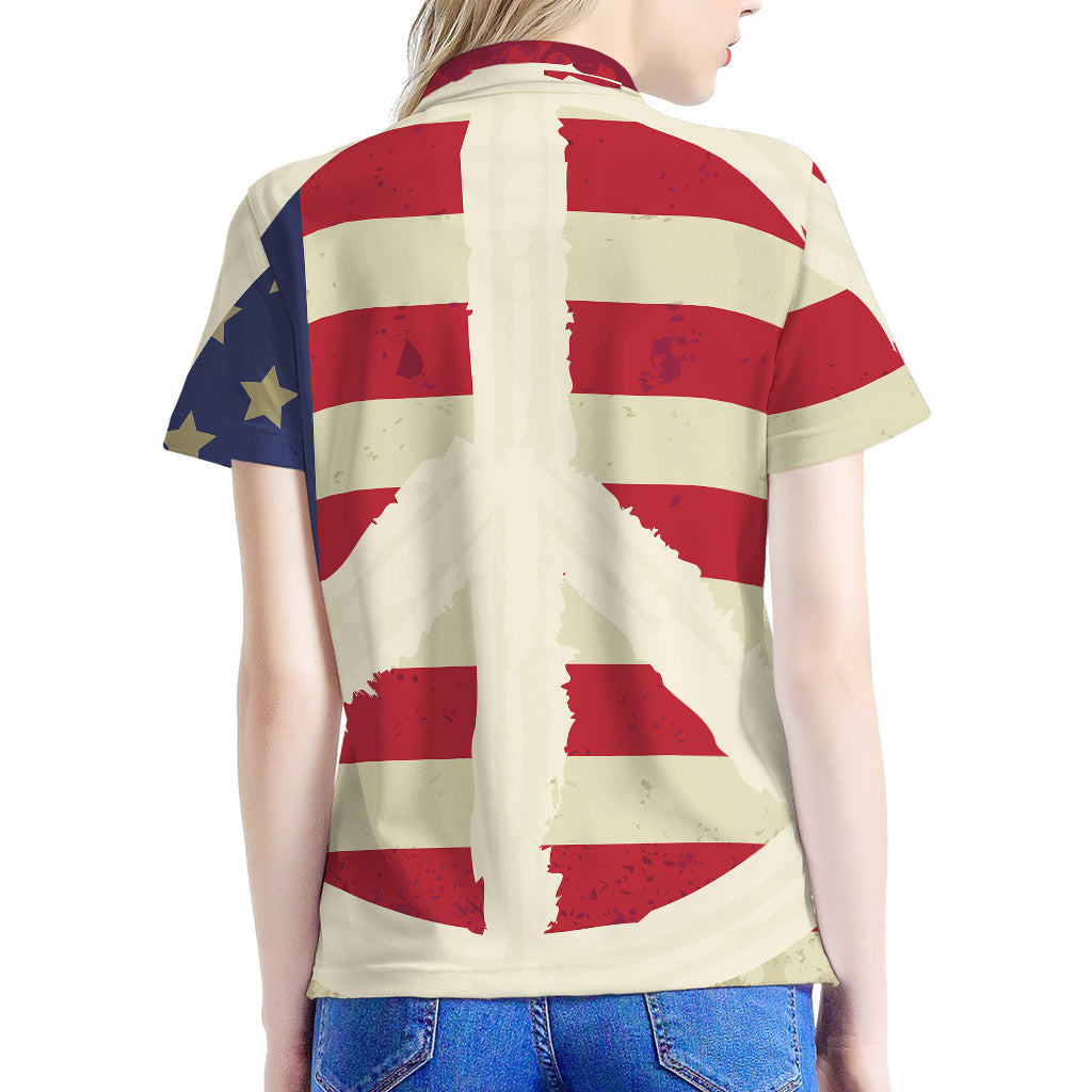 American Peace Flag Print Women's Polo Shirt