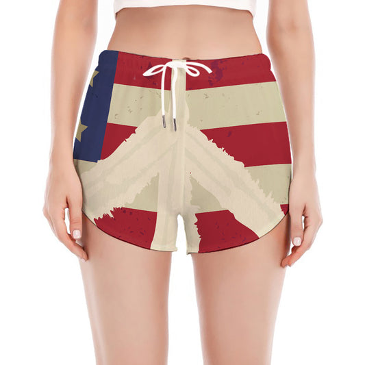 American Peace Flag Print Women's Split Running Shorts