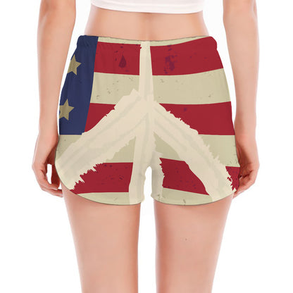 American Peace Flag Print Women's Split Running Shorts