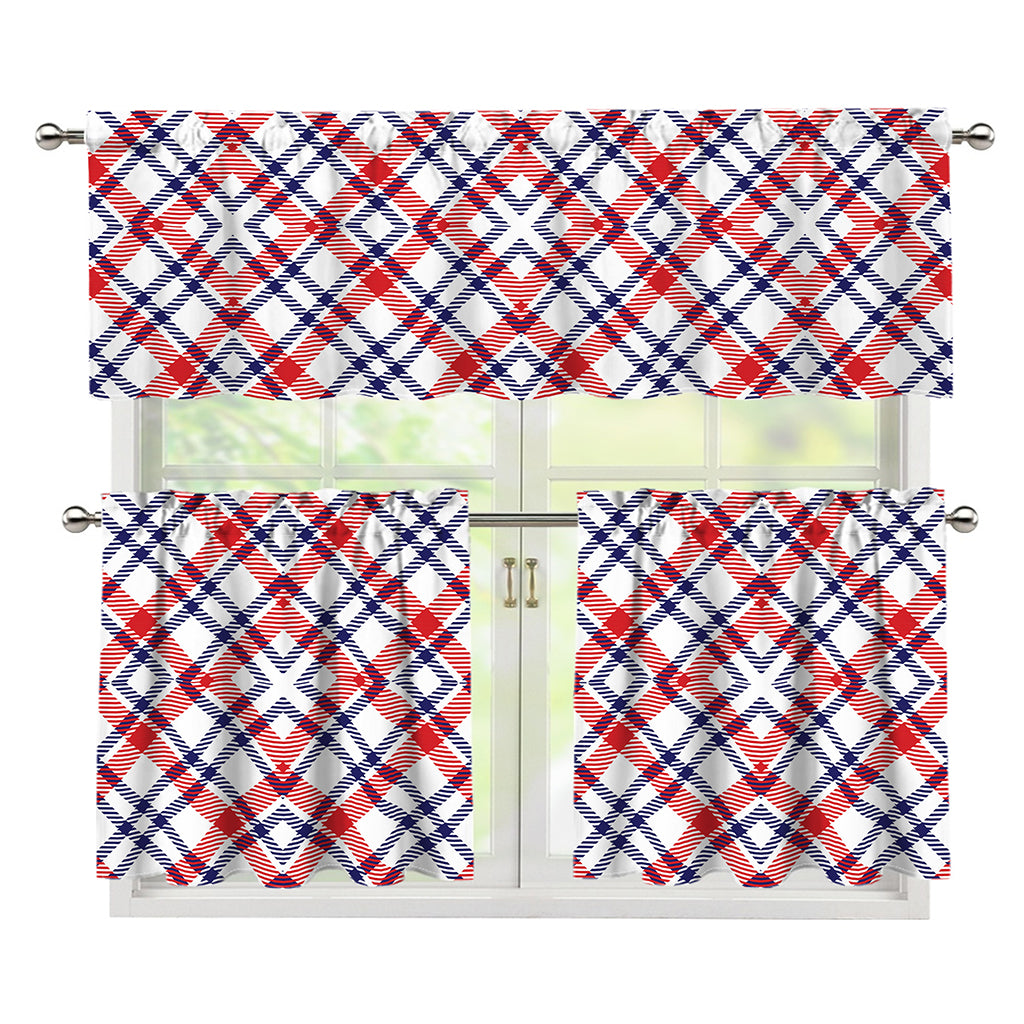 American Plaid Pattern Print 3 Piece Kitchen Curtains