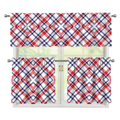 American Plaid Pattern Print 3 Piece Kitchen Curtains