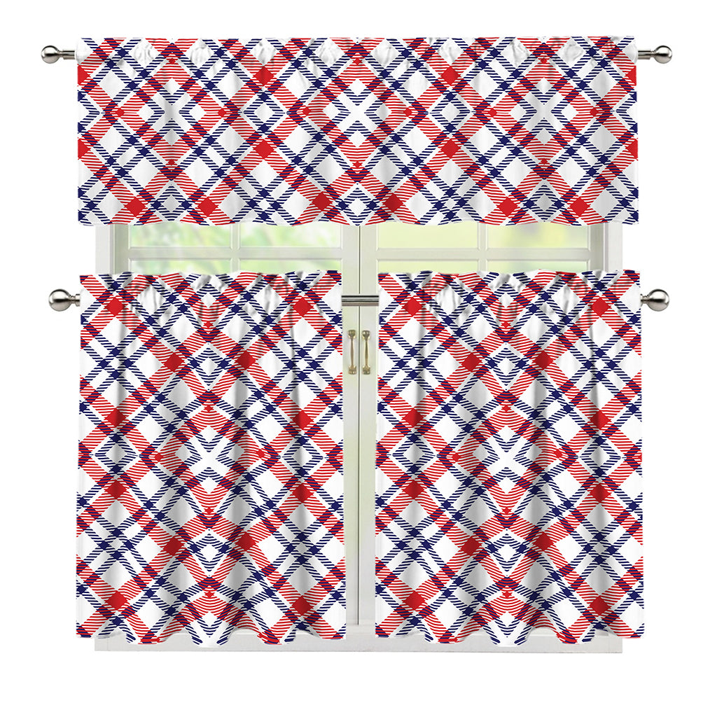 American Plaid Pattern Print 3 Piece Kitchen Curtains