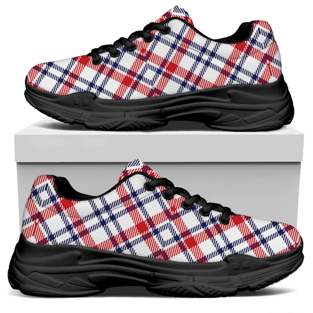American Plaid Pattern Print Black Chunky Shoes
