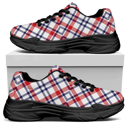 American Plaid Pattern Print Black Chunky Shoes