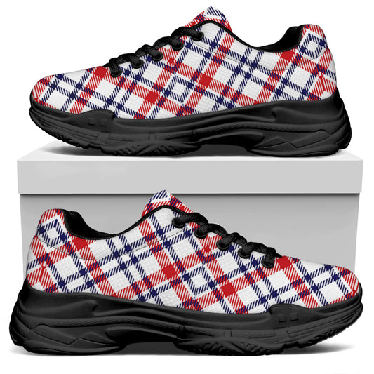 American Plaid Pattern Print Black Chunky Shoes