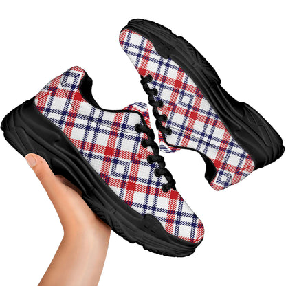 American Plaid Pattern Print Black Chunky Shoes