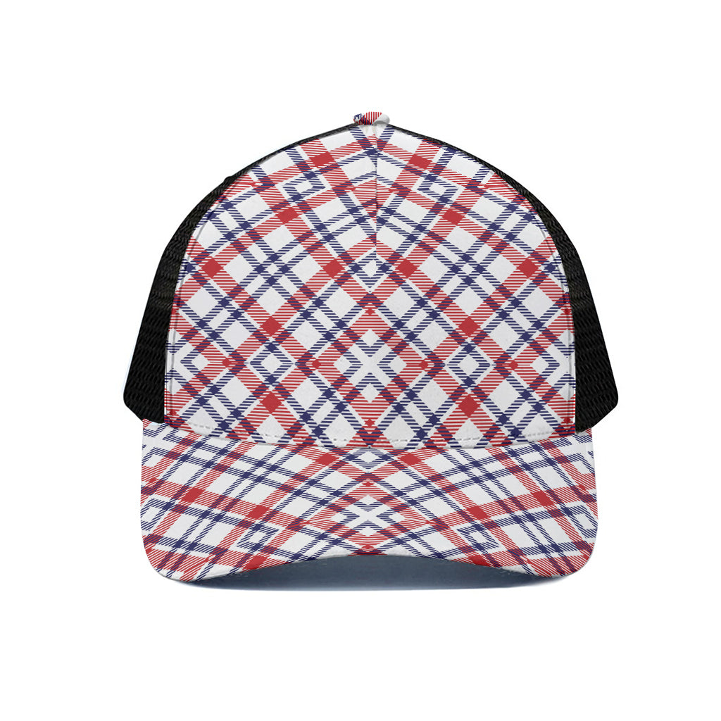 American Plaid Pattern Print Black Mesh Trucker Cap